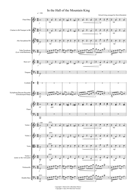 In The Hall Of The Mountain King For Flexible School Ensemble Orchestra Sheet Music