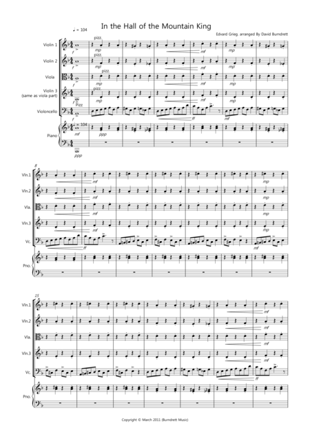 In The Hall Of The Mountain King For String Quartet Sheet Music