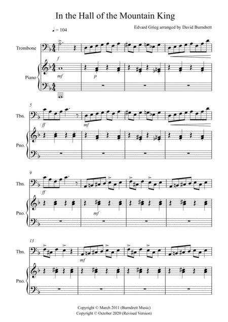 Free Sheet Music In The Hall Of The Mountain King For Trombone And Piano