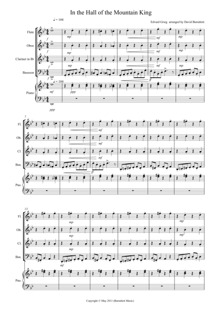 In The Hall Of The Mountain King For Wind Quartet Sheet Music