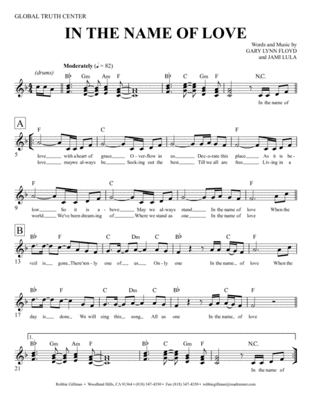 Free Sheet Music In The Name Of Love Floyd Lula