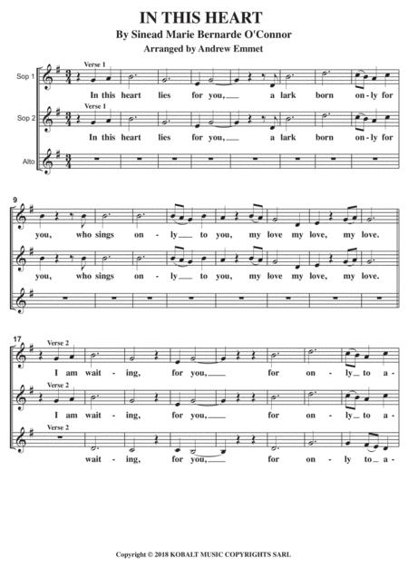 Free Sheet Music In This Heart A Cappella Ssa