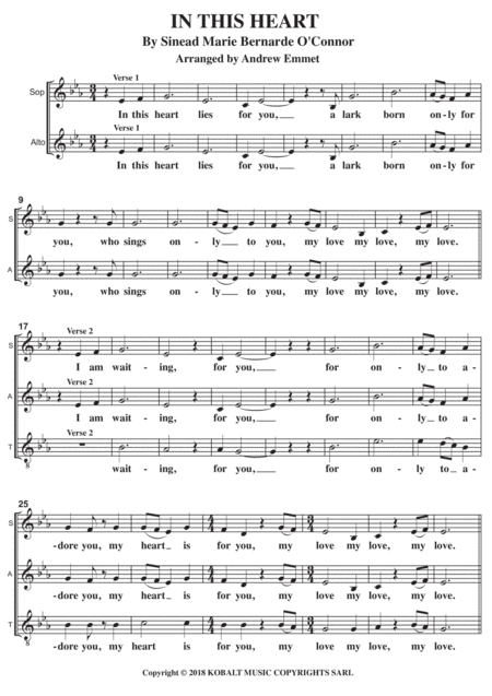 Free Sheet Music In This Heart A Cappella