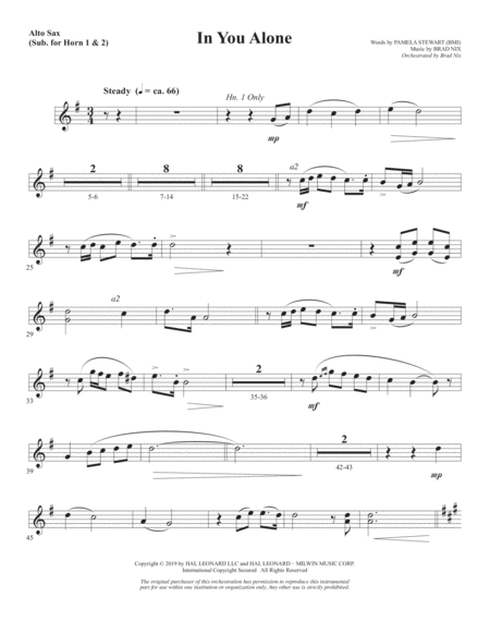 In You Alone Alto Sax 1 2 Sub Horn 1 2 Sheet Music