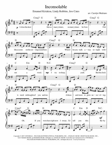 Inconsolable Intermediate Piano Sheet Music