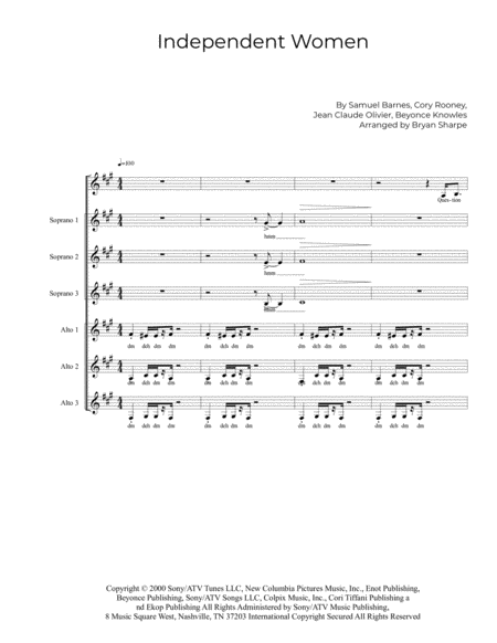 Independent Women Sssaaa A Cappella Sheet Music