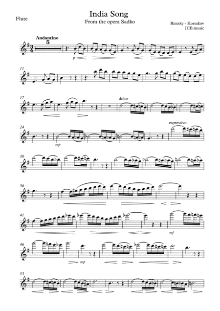 Free Sheet Music India Song From Sadko