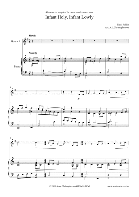 Free Sheet Music Infant Holy French Horn And Piano