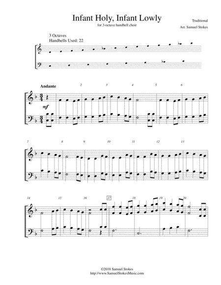 Infant Holy Infant Lowly For 3 Octave Handbell Choir Sheet Music