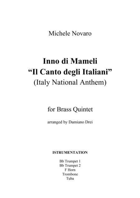 Free Sheet Music Inno Di Mameli Il Canto Degli Italiani Italy National Anthem For Brass Quintet