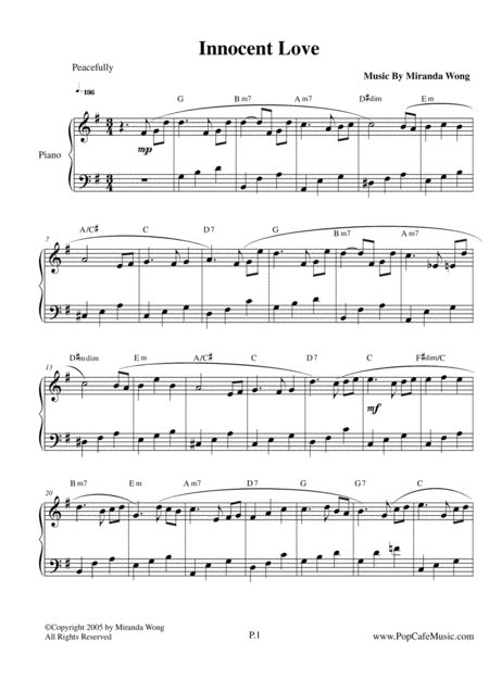 Innocent Love Wedding Piano Music Sheet Music