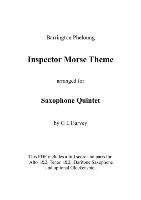 Inspector Morse Theme Saxophone Quintet Sheet Music