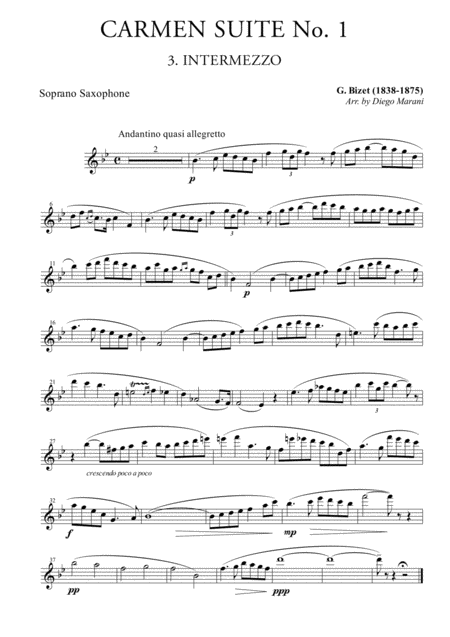 Intermezzo From Carmen Suite For Saxophone Quartet Sheet Music