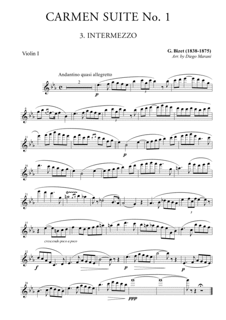 Intermezzo From Carmen Suite For String Quartet Sheet Music