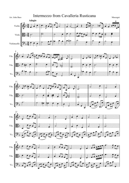 Intermezzo From Cavalleria Rusticana Arranged For String Trio Violin Viola And Cello Sheet Music