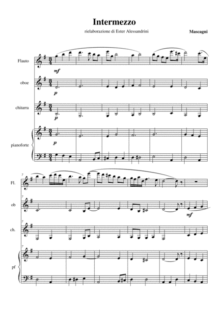 Free Sheet Music Intermezzo From Cavalleria Rusticana Quartet Con Oboe