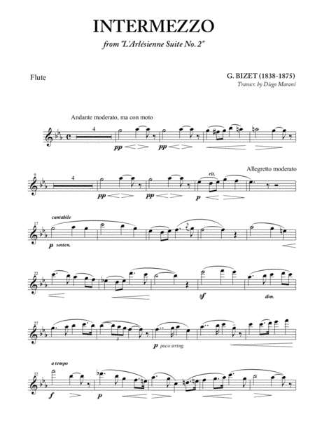 Intermezzo From L Arlesienne For Flute And Piano Sheet Music