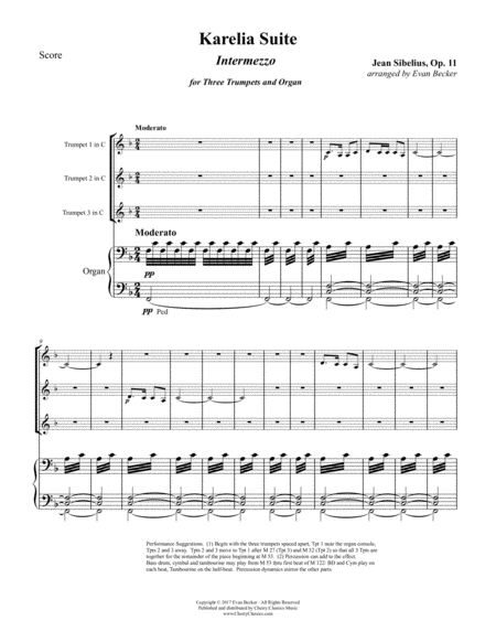 Free Sheet Music Intermezzo From The Karelia Suite For Three Trumpets And Organ