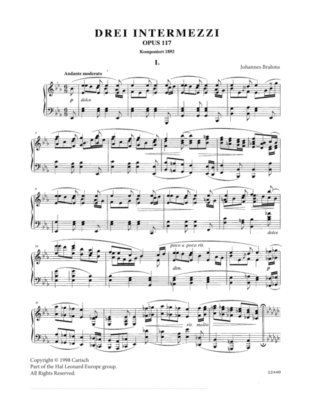 Free Sheet Music Intermezzo In E Flat Major Op 117 No 1