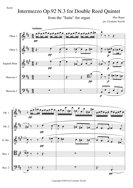 Intermezzo Op 92 N 3 For Double Reed Quintet Sheet Music