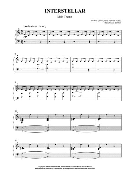 Interstellar Main Theme For Piano Solo Sheet Music