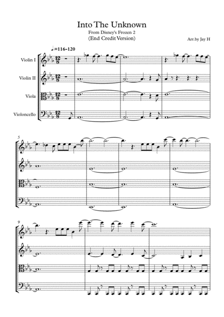 Into The Unknown Rock Ver String Quartet Frozen 2 Sheet Music