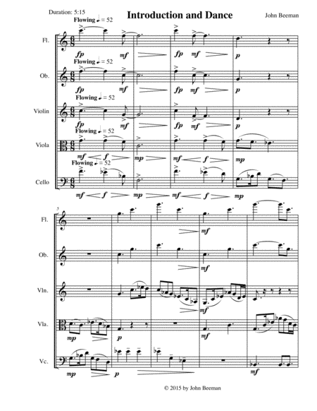 Introduction And Dance For Flute Oboe Violin Viola And Cello Sheet Music