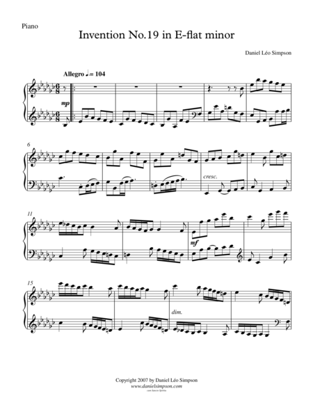 Free Sheet Music Invention No 19 In E Flat Minor