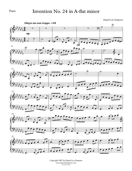 Free Sheet Music Invention No 24 In A Flat Minor