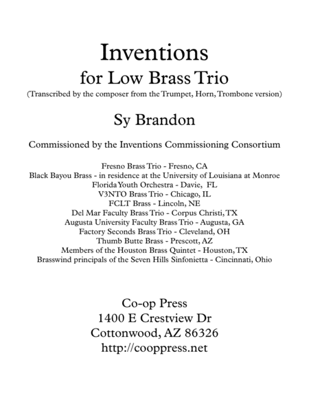 Free Sheet Music Inventions For Low Brass Trio