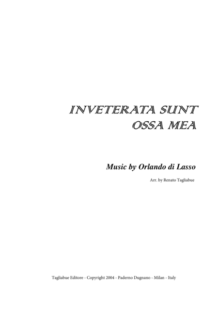 Inveterata Sunt Ossa Mea Orlando Di Lasso For Satb Choir Sheet Music