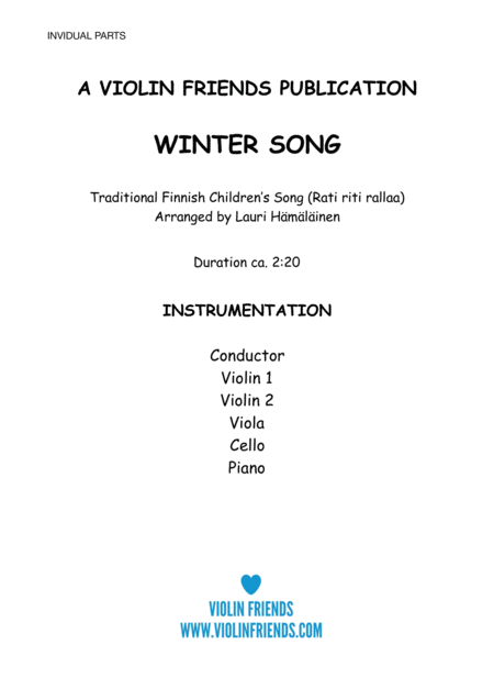 Invidual Parts To Winter Song Rati Riti Rally Arranged For Junior String Orchestra With Piano Accompaniment Sheet Music