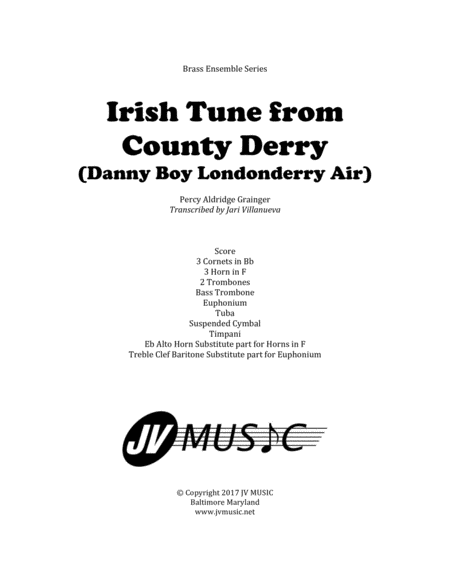 Irish Tune From County Derry Danny Boy Londonderry Air For Brass Ensemble Sheet Music