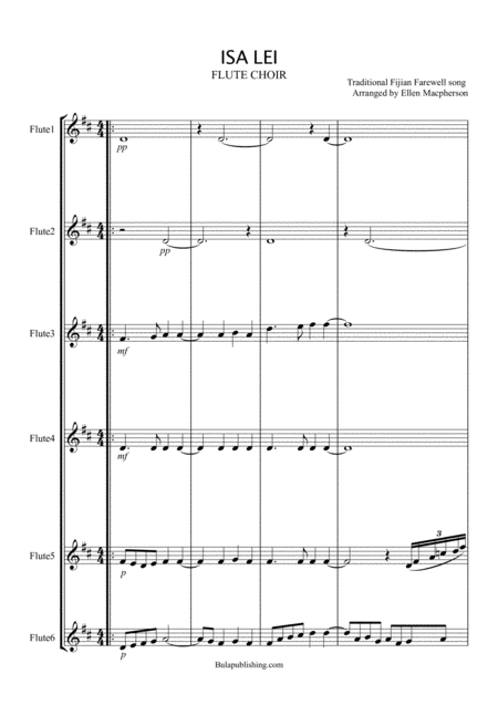 Isa Lei Fijian Flute Choir Sheet Music