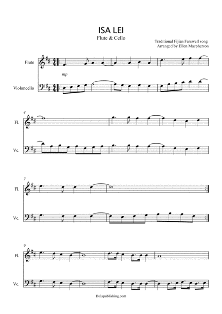 Free Sheet Music Isa Lei Flute Cello