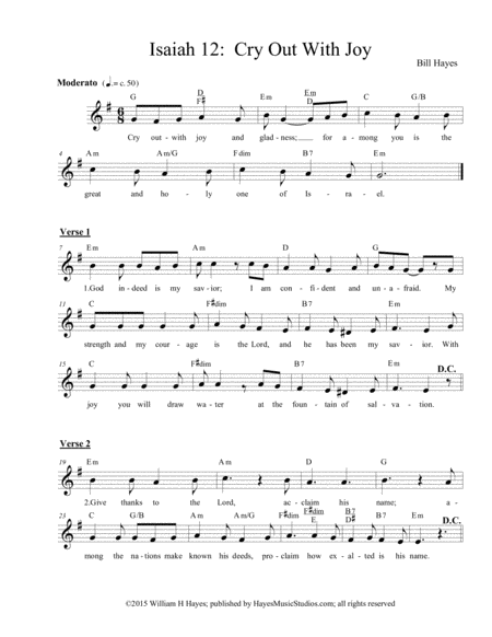 Free Sheet Music Isaiah 12 Cry Out With Joy