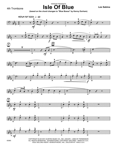 Isle Of Blue Based On The Chord Changes To Blue Bossa 4th Trombone Sheet Music