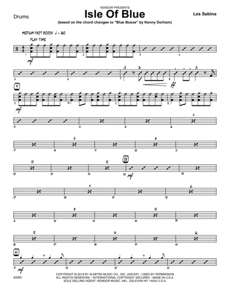 Isle Of Blue Based On The Chord Changes To Blue Bossa Drum Set Sheet Music