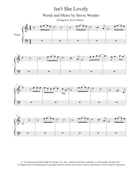 Free Sheet Music Isnt She Lovely Easy Piano