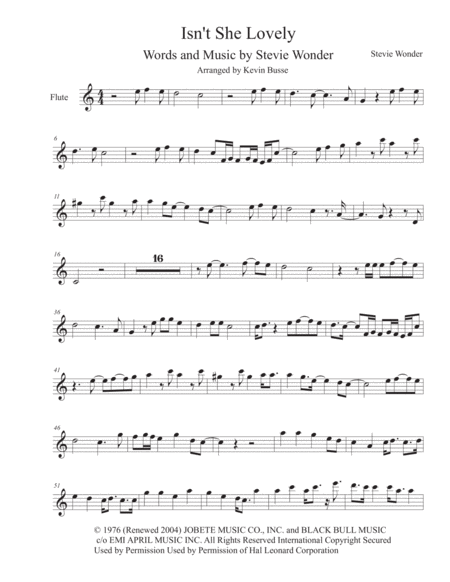 Isnt She Lovely Harmonica Solo Easy Key Of C Flute Sheet Music