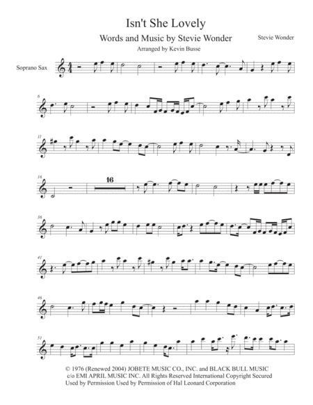 Isnt She Lovely Harmonica Solo Easy Key Of C Soprano Sax Sheet Music