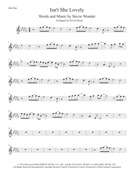 Isnt She Lovely Original Key Alto Sax Sheet Music