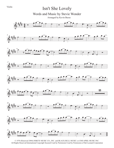 Isnt She Lovely Original Key Violin Sheet Music