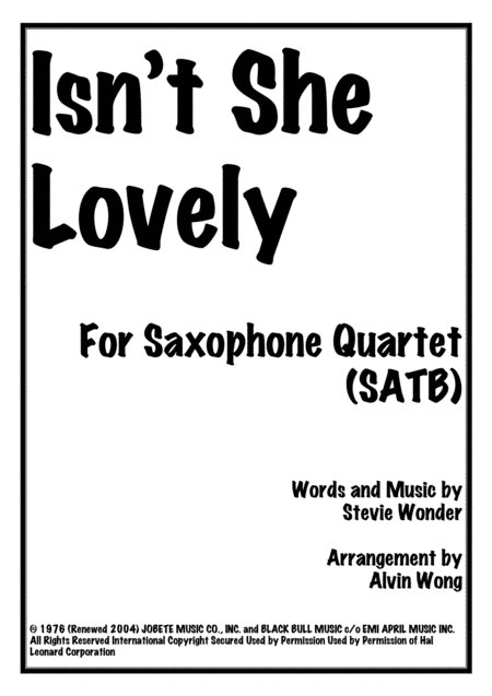 Isnt She Lovely Saxophone Quartet Sheet Music