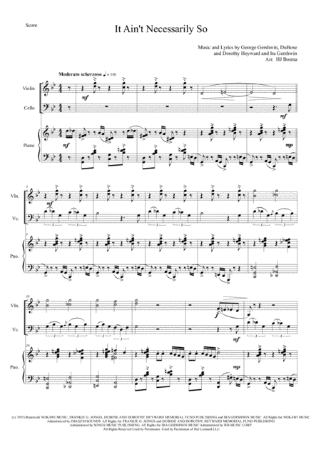 Free Sheet Music It Aint Necessarily So From Porgy And Bess Pianotrio