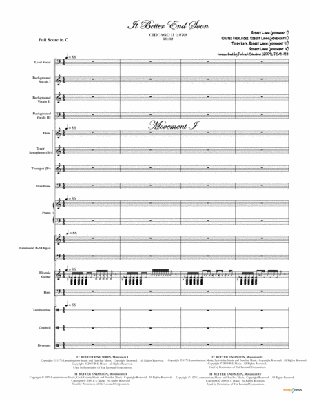 It Better End Soon Chicago Complete Score Sheet Music