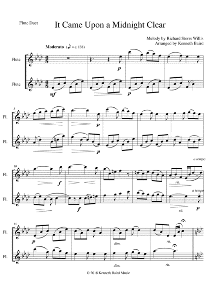 It Came Upon A Midnight Clear Flute Duet Sheet Music