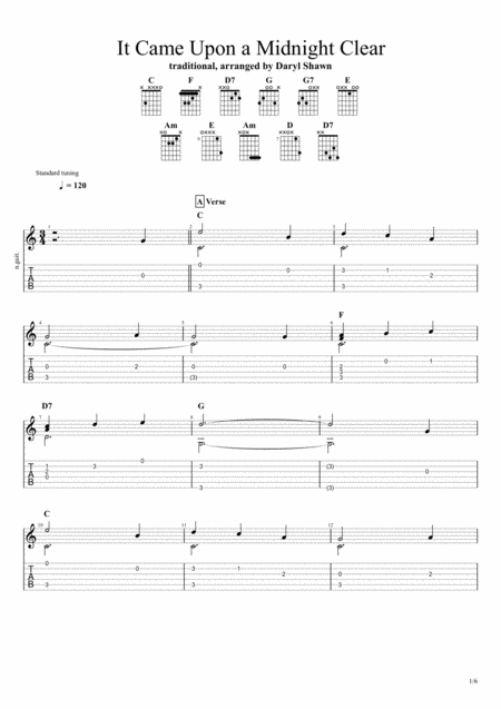 It Came Upon A Midnight Clear For Solo Fingerstyle Guitar Sheet Music