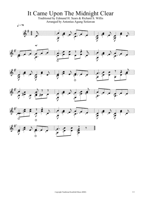 It Came Upon A Midnight Clear Solo Guitar Score Sheet Music