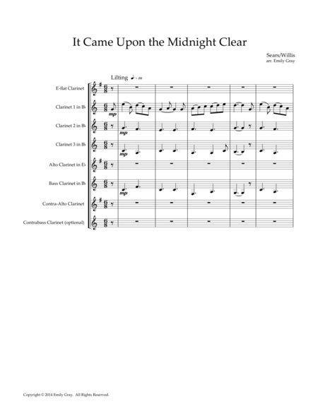Free Sheet Music It Came Upon The Midnight Clear For Clarinet Choir